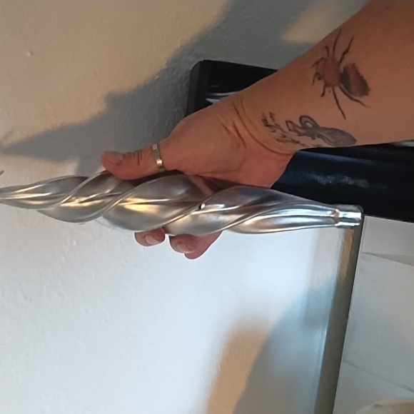 12" Metallic Silver Twisted Candle 3/4" base - Picture 2 of 2